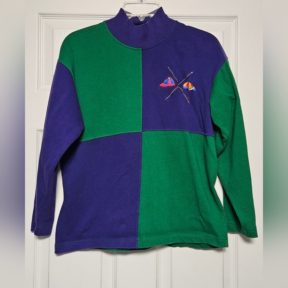 adrienne vittadini Long Sleeve vintage Colorblock Green Purple Unisex Size M